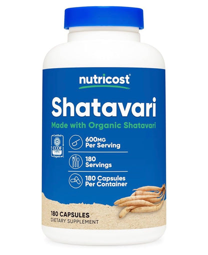 Nutricost Shatavari 600mg | Menopause & Hormone Support | Calms the Emotion & Reduces Irritability | 180 Capsules; Exp 05/2027