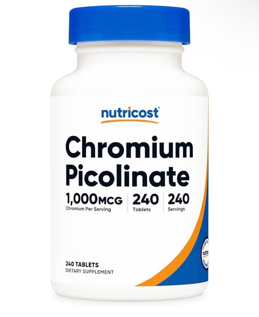 Nutricost Chromium Picolinate 1000mcg | Supports Healthy Sugar Metabolism | 240 Tablets; Exp 01/2029
