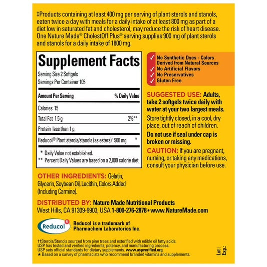 Nature Made CholestOff Plus | Reduces the Absorption of Dietary Cholesterol into the Bloodstream | 210 Softgels; Exp 09/2027