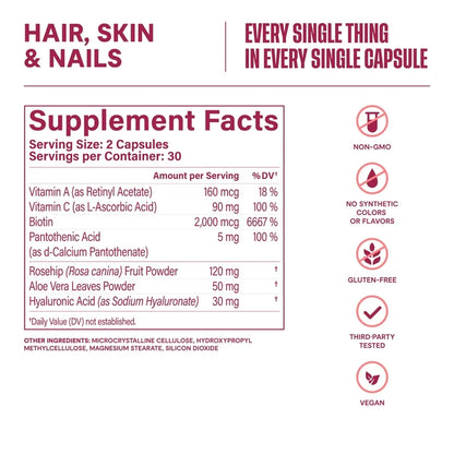 HABIT Hair, Skin & Nails Multivitamin | Vitamins A & C, Biotin, RoseHips, Hyaluronic, Acid | 60 Capsules; Exp 02/2027
