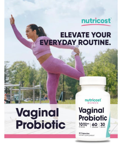 Nutricost Women Vaginal Probiotic 10 Billion CFU | Supports Healthy Vaginal Flora & Odor, Urinary Tract and pH Balance | 60 Capsules; Exp 07/2028