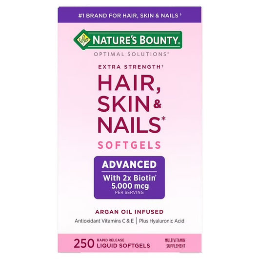 Nature's Bounty Advanced Hair, Skin and Nail Biotin & Vitamins A, C, & E, Women's Multivitamin | 83 Servings | with 5000mcg Biotin | 250 Softgels; Exp 07/2027