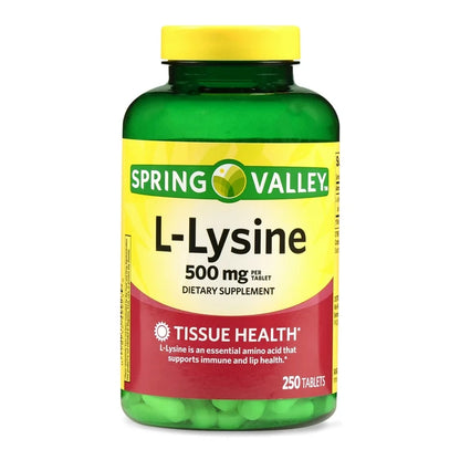 Spring Valley L-Lysine 500mg | Supports Immune System and Lip Health | 250 Tablets Exp 07/2027