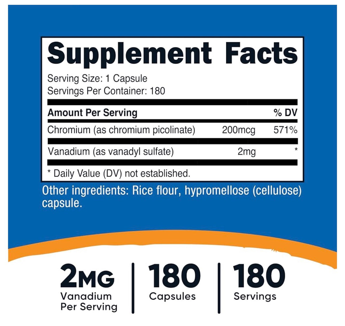 Nutricost Vanadium + Chromium ~ Vanadyl Sulfate 2mg with Chromium Picolinate 200mcg | Supports Blood Sugar Control & Enhances Insulin Sensitivity | 180 Capsules; Exp 01/2029