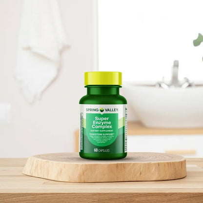 Spring Valley Super Enzyme Complex | With 225mg Betaine Hydrochloride, Ox Bile, Pancreatin, Protease, Papain, Bromelain & Cellulose | Supports Healthy Digestion and Nutrient Absorption | Digestive Enzymes | 60 Capsules; Exp 11/2026