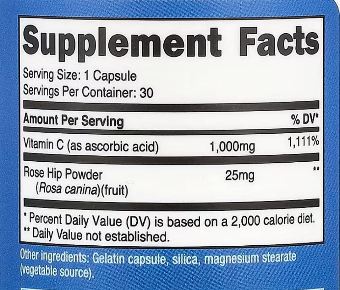 Nutricost Vitamin C 1000mg with Rose Hips | Powerful Antioxidant | Boosts Immune Health | 30 Capsules;  Exp 07/2027