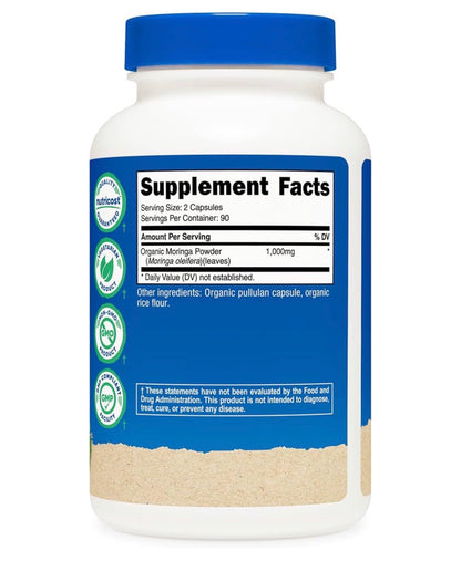 Nutricost Moringa 1000mg | 90 Servings | SuperFood | Antimicrobial, Anti-inflammatory & Antioxidant | 180 Capsules; Exp 02/2029