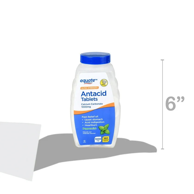 Equate Ultra Strength Antacid | 1000mg Calcium Carbonate | Similar to TUMS | Fast Relief of Upset Stomach, Acid Indigestion, Heartburn | 𝐏𝐞𝐩𝐩𝐞𝐫𝐦𝐢𝐧𝐭 Flavor ~ 160 Chewable Tablets; Exp 03/2027