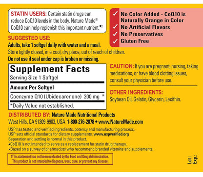 Nature Made CoQ10 200mg | 80 Day Supply | Supports Heart Health & Energy Metabolism | Provides Antioxidant Support & Protects Cells from Oxidative Stress | 80 Softgels; Exp 04/2027