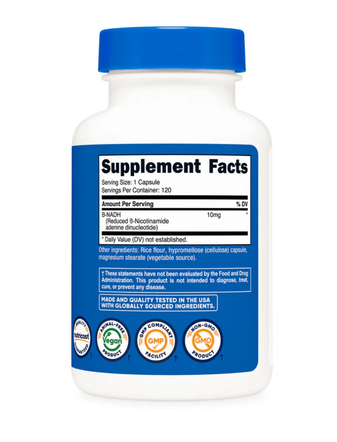 Nutricost NADH 10mg | Reduced β-Nicotinamide Adenine Dinucleotide | Essential for Cellular Energy Production | Neurotransmitter Support | 120 Capsules; Exp 02/2028
