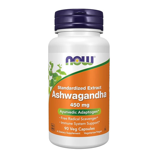 NOW Ashwagandha (Withania somnifera) 450 mg | Standardized Extract | Adaptogen | Scavenges Free Radicals | Immune System and Stress Support | 90 Capsules; Exp 06/2028