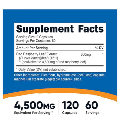 Nutricost Red Raspberry Leaf Extract | Promotes Digestive Health | Menopause Support | Rubus Idaeus | 120 Capsules; Exp 05/2028