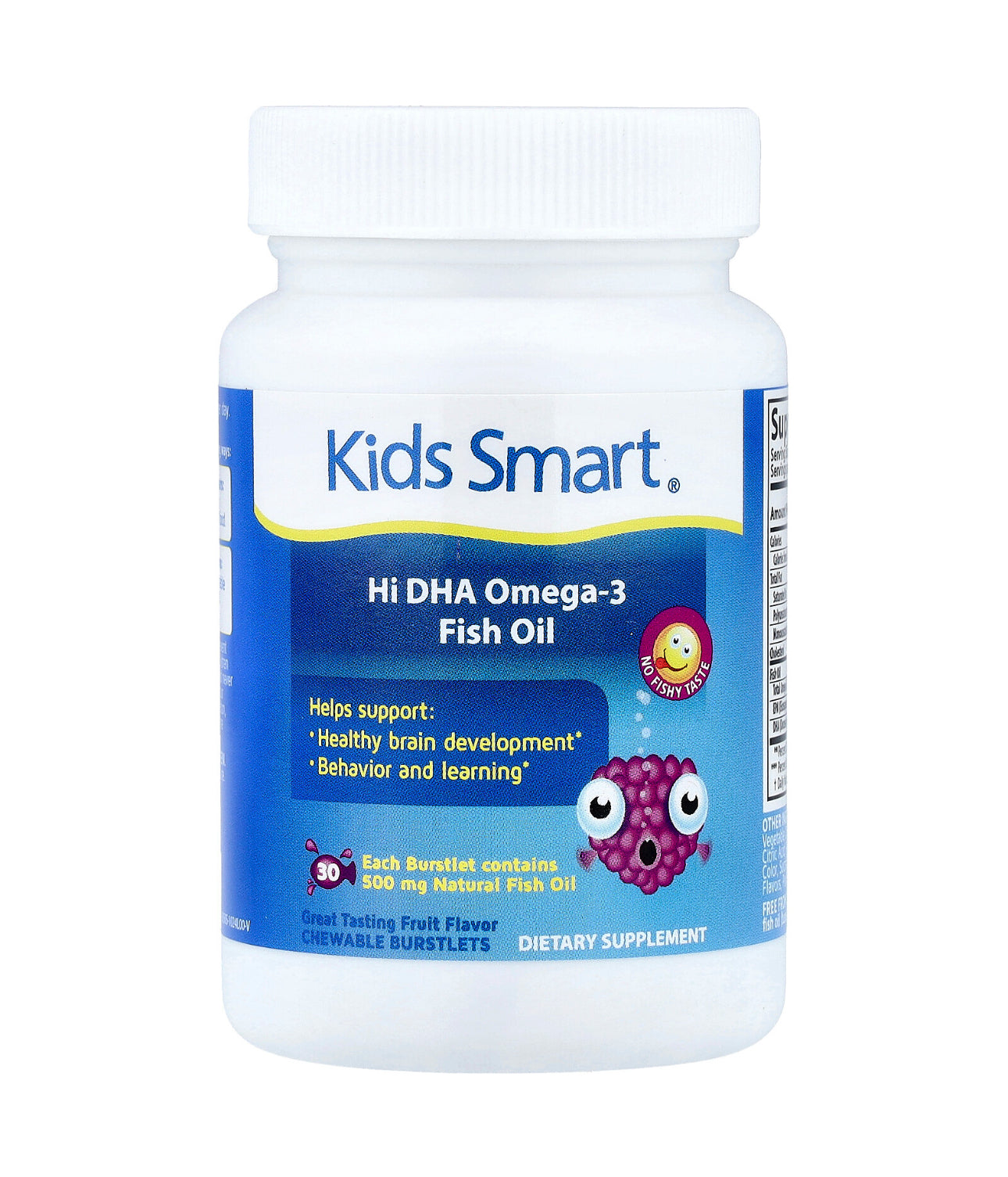 Real Health Kids Smart Hi DHA Omega-3 Fish Oil 500mg | 133mg DHA, 38mg EPA | For Proper Brain & Eye Development in Children | Fruit Flavor, 30 Chewable Burstlets; Exp 03/2028