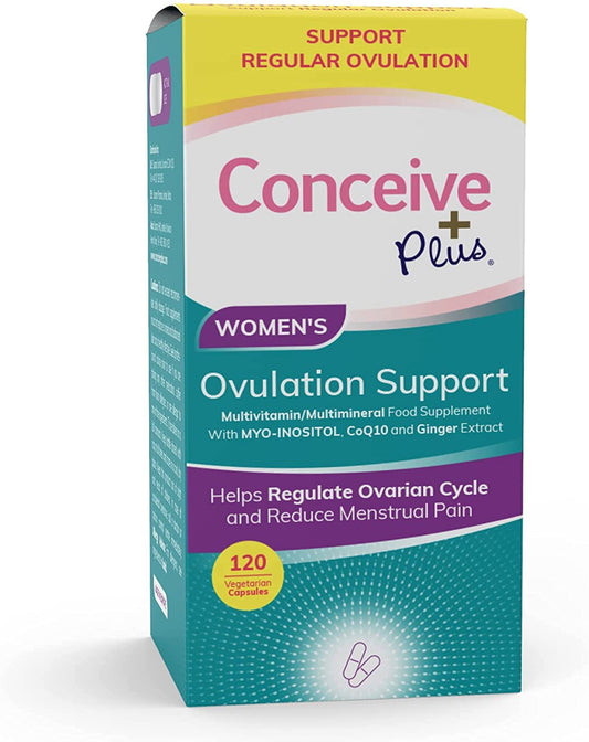 CONCEIVE PLUS Ovulation Support | With Myo-Inositol & D-Chiro, COQ10 (Ubiquinone), Folic Acid, Ginger | Supports Healthy Ovulation & Cycle Regulation | Improves Egg Quality | Hormone Balance Support for Women | 120 Capsules; Exp 10/2027
