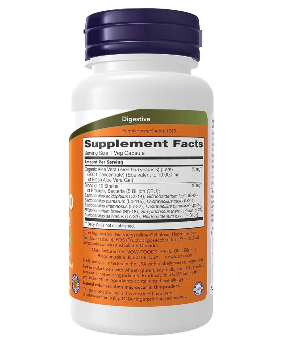 NOW Aloe 10,000 & Probiotics with 10-Strain (5 Billion CFU) Probiotic Blend | 60 Capsules; Exp 05/2028