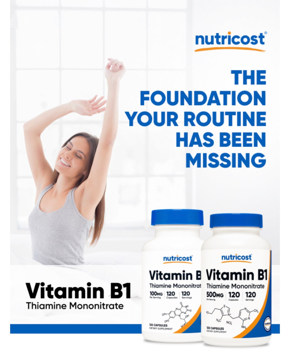 Nutricost Vitamin B1 500mg ~ Thiamine Mononitrate | Protects Your Heart, Brain & Nervous Seystem | Prevents & Treats Vitamin B1 Deficiency | 120 Capsules; Exp 04/2029