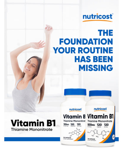 Nutricost Vitamin B1 500mg ~ Thiamine Mononitrate | Protects Your Heart, Brain & Nervous Seystem | Prevents & Treats Vitamin B1 Deficiency | 120 Capsules; Exp 04/2029