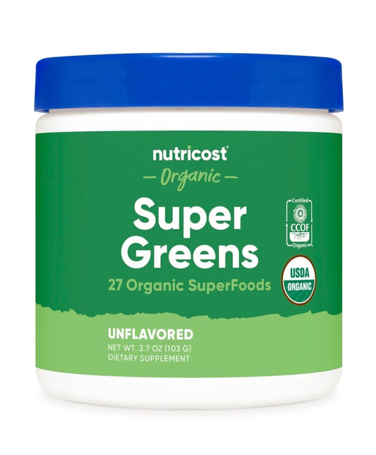 Nutricost Organic Super Greens Powder | 10 Servings | Superfood Drink Mix | Unflavored ~ 3.7oz/103g; Exp 04/2027