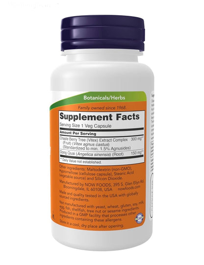 NOW Chaste Berry Vitex Extract 300 mg with Dong Quai | 90 Capsules; Exp 05/2029