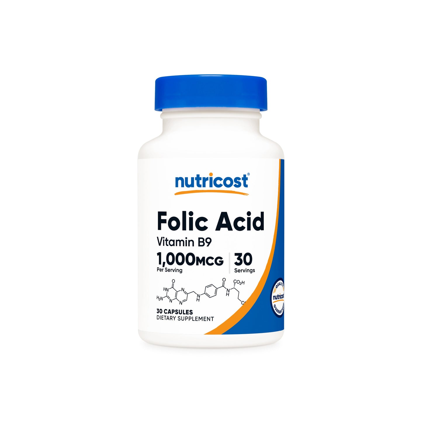 Nutricost Folic Acid 1000 mcg (Folate 1700mcg) | Vitamin B9 | Supports Brain Health, Cell Growth & Red Blood Cell Formation | Improves Fertility | Supports Fetal Development | 30 Capsules; Exp 02/2028