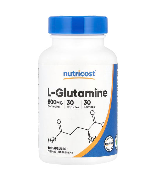 Nutricost L-Glutamine 800mg | 30 Servings | Supports Muscle Growth and Recovery, Digestive Health and Provides Fuel for Activity | 30 Capsules; Exp 11/2026