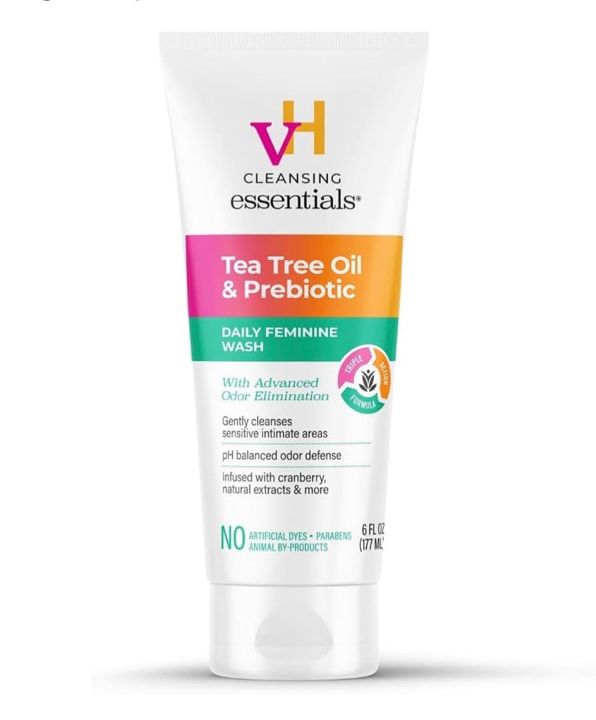 vH essentials Tea Tree Oil & Prebiotic Daily Feminine Wash | With Advanced Odor Elimination | 6oz/177ml *New Look