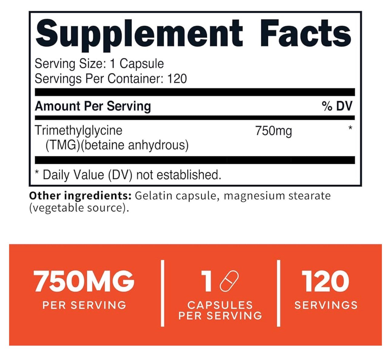 TypeZero TMG 750mg - Trimethylglycine | Betaine Anhydrous | Supports Detoxification | Promotes Healthy Liver Function & Normal Homocysteine Levels | 120 Capsules; Exp 07/2028