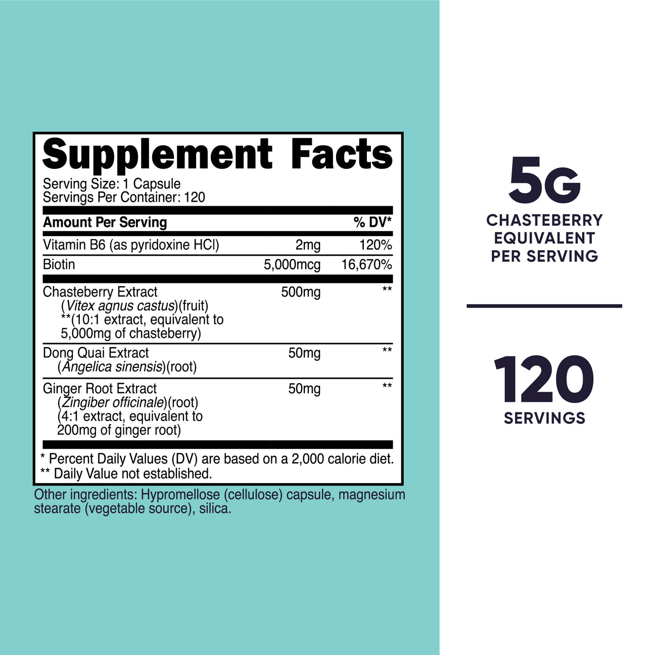 Nutricost Chasteberry Extract 500 mg | With Vitamin B6, Biotin, Dong Quai & Ginger Root Extract | Supports Healthy Menstrual Cycle & Progesterone Levels | 120 capsules; Exp 01/2028