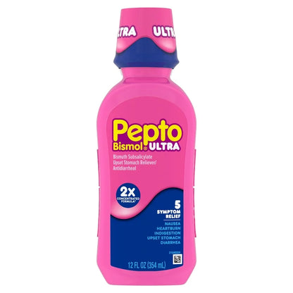 Pepto Bismol Ultra Bismuth Subsalicylate Upset Stomach Reliever/Anti-Diarrheal Liquid | Coats Stomach & Provides Fast Relief from Nausea, Heartburn, Indigestion, Upset Stomach & Diarrhea | Original Flavor ~12oz/354ml; Exp 01/2028