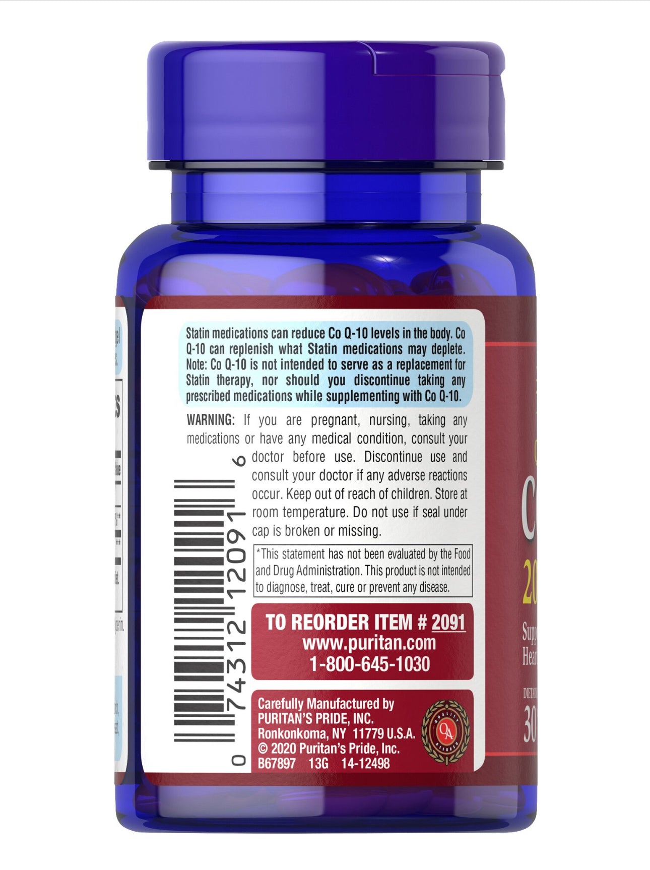 Puritan's Pride Q-SORB Co Q-10 200 mg | Promotes Heart Health, Healthy Blood Pressure, Gum Health & Healthy Aging | 30 Softgels; Exp 04/2028