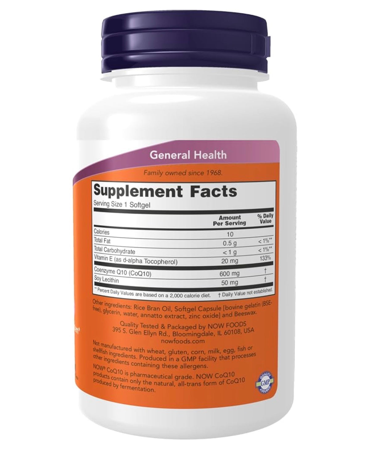 NOW Maximum Strength CoQ10 600 mg with Vitamin E & Soy Lecithin | Maintains a Healthy Nervous System | 60 Softgels; Exp 03/2031