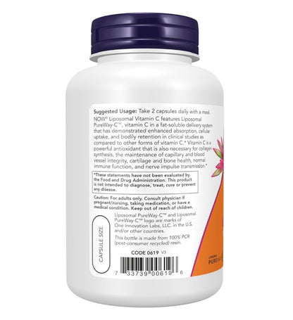 NOW Liposomal Vitamin C 1000mg | Enhanced absorption and retention
Fat-soluble vitamin C | Immune & Collagen Support | Enhanced Absorption & Retention |
120 Capsules; Exp 04/2028