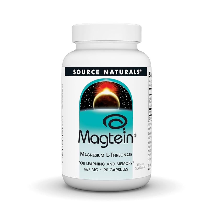 Source Naturals Magtein Magnesium L-Threonate 667mg | Supports Focus, Focus, Mood, Healthy Memory, Cognitive Function - 90 Capsules; Exp