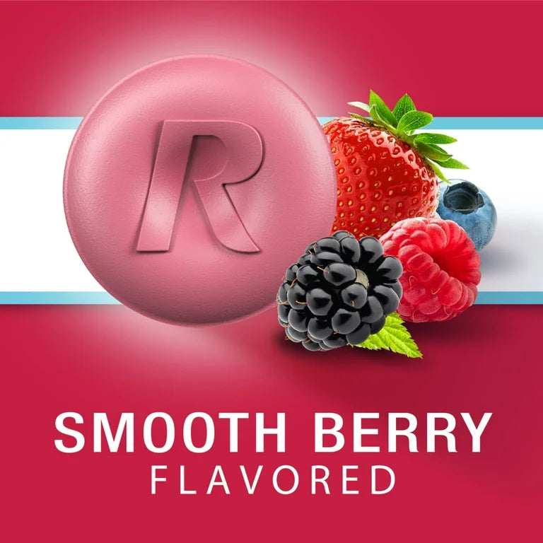 Rolaids Heartburn + Gas Antacid | Calcium Carbonate 1000mg + Magnesium Hydroxide 200mg + Simethicone 40mg | Berry Flavor ~ 60 Chewable Tablets; Exp 09/2026