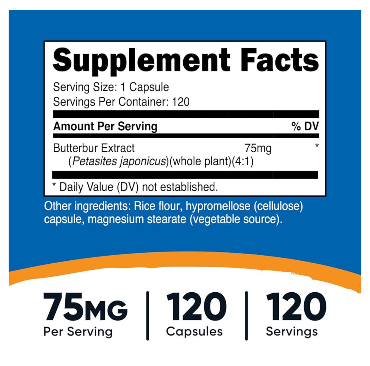 Nutricost Butterbur Extract 75mg | A.k.a Coltsfoot | Free of Pyrrolizidine Alkaloids | Reduces Frequency of Migraines & Relieves Symptoms of Allergic Rhinitis | 120 Capsules; Exp 04/2027
