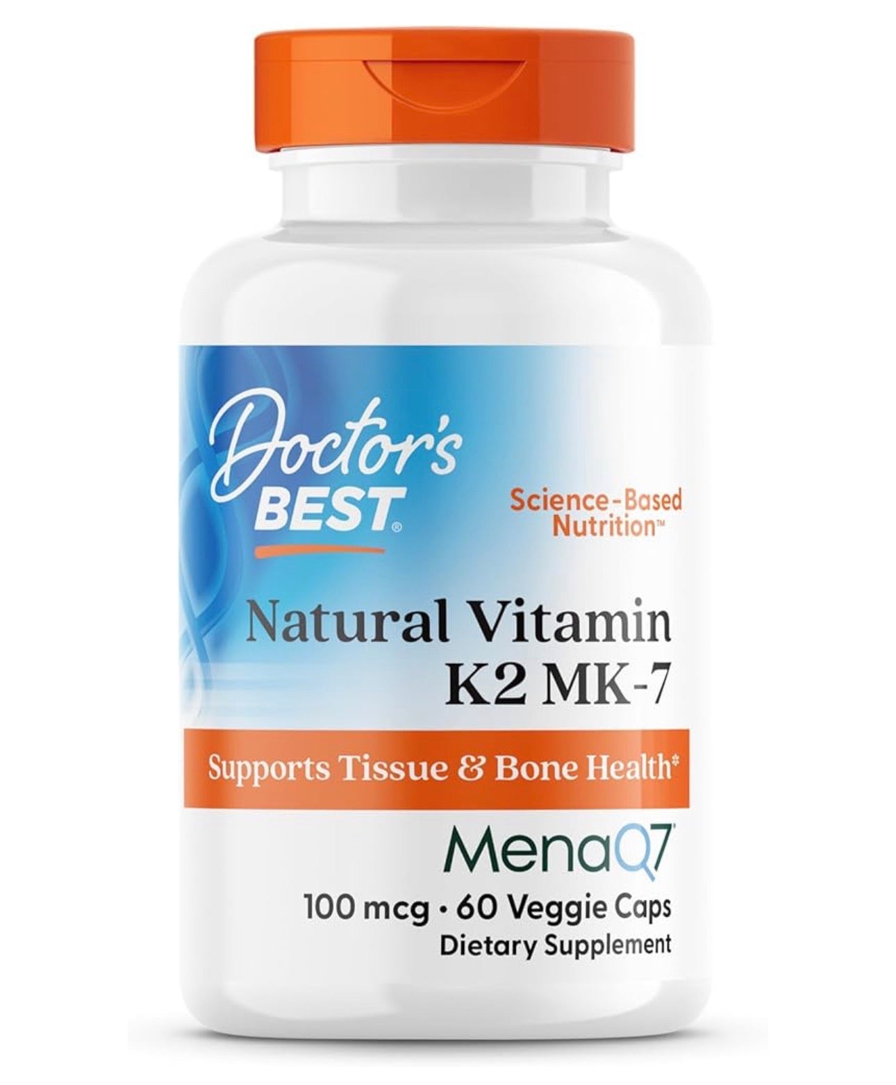 Doctor's Best Natural Vitamin K2 100 mcg (MK-7) | Tissue & Bone Health Support | 60 Capsules; Exp 09/2027