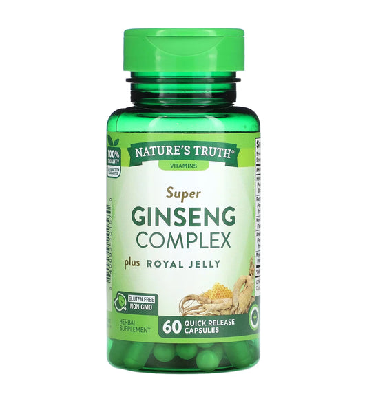 Nature's Truth Super Ginseng Complex | 30 Day Supply | with Royal Jelly | Adaptogenic Blend | Wellness Support | 60 Capsules; Exp 10/2025