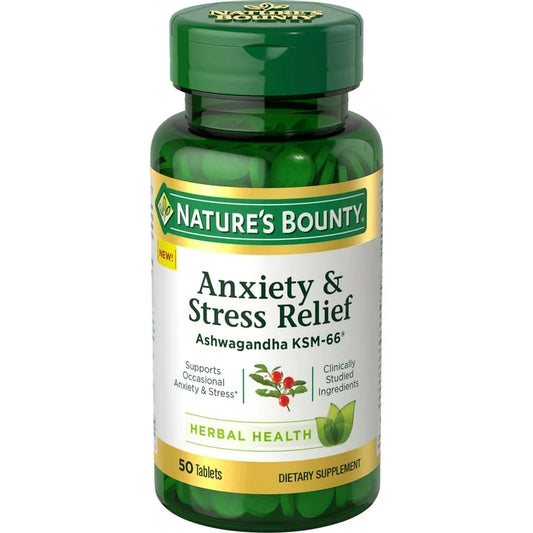 Nature’s Bounty Anxiety & Stress Relief | with Ashwagandha KSM 66 & L-Theanine | 50 Tablets; Exp 06/2028