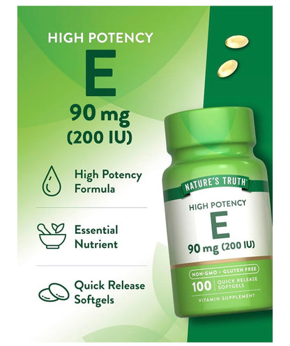 Nature's Truth Vitamin E 200 IU (90mg) | Antioxidant | 100 Softgels; Exp 06/2028