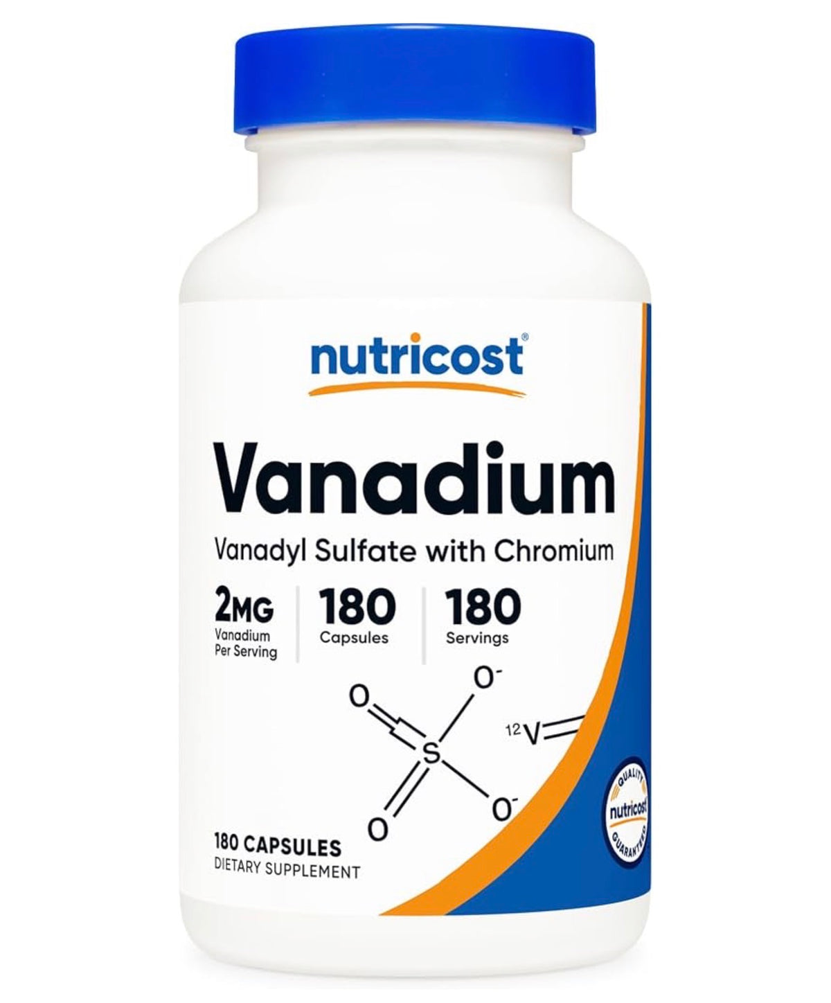 Nutricost Vanadium + Chromium ~ Vanadyl Sulfate 2mg with Chromium Picolinate 200mcg | Supports Blood Sugar Control & Enhances Insulin Sensitivity | 180 Capsules; Exp 01/2029