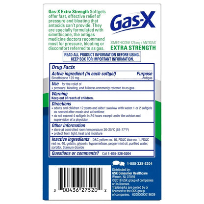 Gas-X Extra Strength Gas Relief Softgels With Simethicone 125mg | Provides Relief from Gas & Bloating | 20 Softgels; Exp❗️ 09/2026