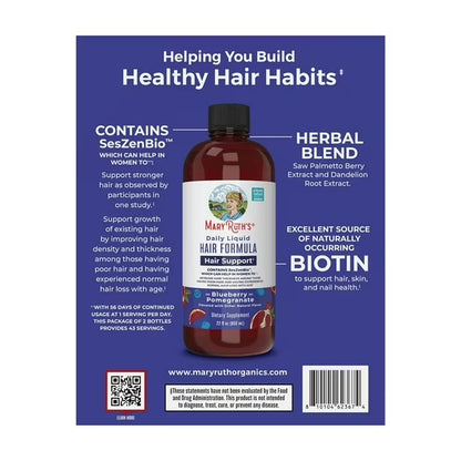 MaryRuth's Daily Liquid Hair Formula | Supports Hair Growth | Blueberry Pomegranate Flavor ~ 22 fl.oz; Exp 06/2027