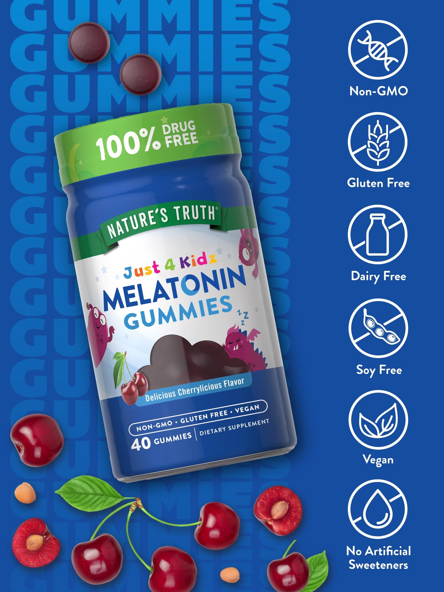 Nature's Truth Kids Melatonin 1mg | Sleep Gummies Gummies for Kids | Cherrylicious Flavor 40 Gummies Exp 12/2025