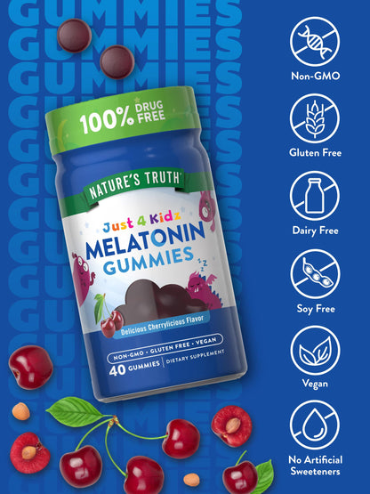 Nature's Truth Kids Melatonin 1mg | Sleep Gummies Gummies for Kids | Cherrylicious Flavor 40 Gummies Exp 12/2025