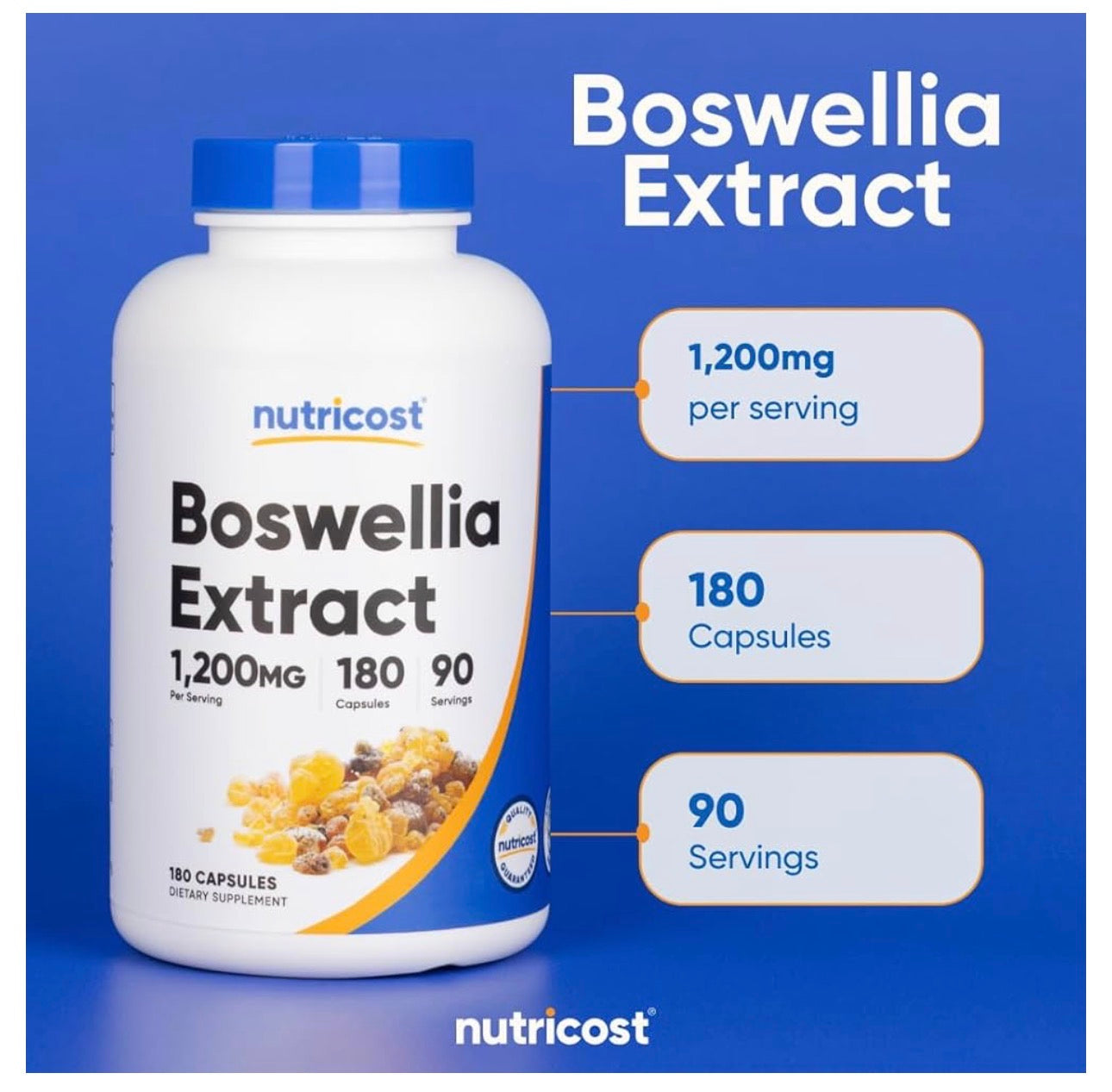 Nutricost Boswellia Extract 1,200mg (Frankincense) | Supports Joint Integrity, Movement & Flexibility | 65% Boswellic Acid | For Joint Health & Mobility | 180 Capsules; Exp 02/2028