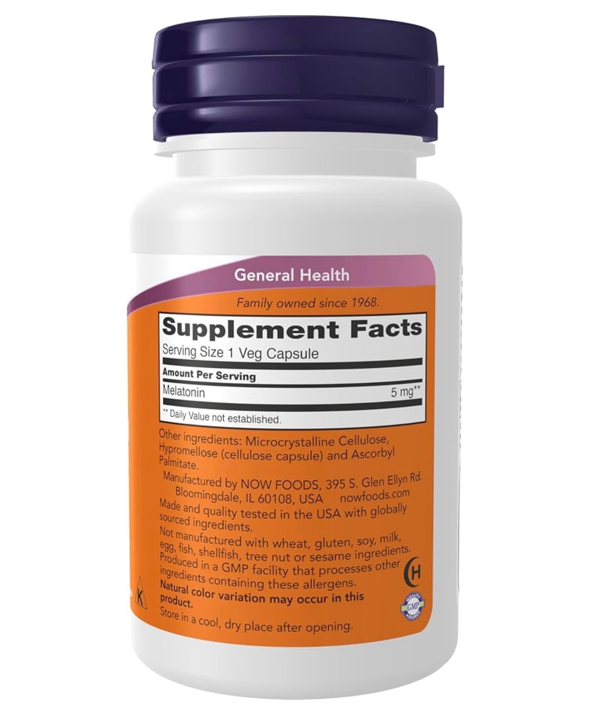 NOW Melatonin 5 mg | Free Radical Scavenger | Promotes Healthy Sleep Cycle | 60 Capsules; Exp 02/2030