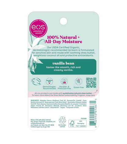 eos 100% Natural Lip Balm- Vanilla Bean Flavor | All-Day Moisture Lip Care | 2 x 0.14oz 2 Pack