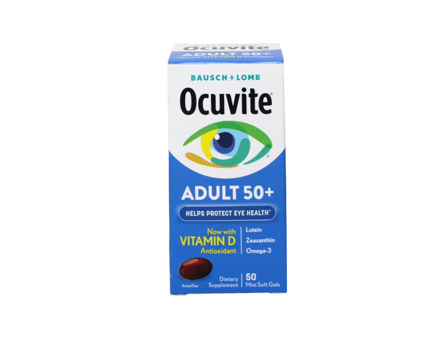 Ocuvite 50+ Eye Multivitamin | for Vision & Ocular Health with Omega-3, Zinc, Vitamins C & E, Lutein, Zeaxanthin & Zinc | for Women and Men, 50 Mini Softgels; Exp 05/2026