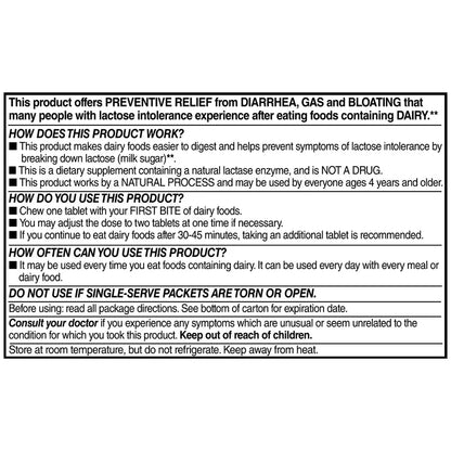 Equate Dairy Relief Fast Acting Lactase Enzyme  - Similar to Lactaid | Vanilla Flavor, 32 Chewable Tablets; Exp 05/2027
