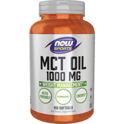 NOW MCT Oil 1000mg (Medium Chain Triglycerides) | Fat Burning | Weight Loss | Keto Friendly | 150 Softgels; Exp 06/2029